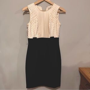Calvin Klein Black & Cream Pleated Sleeveless Career Wear Knee Length Dress
